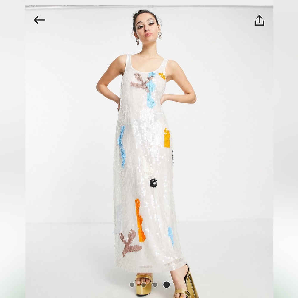 Topshop premium abstract disc sequin built up maxi slip dress in white